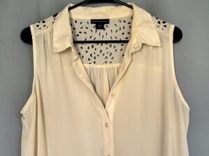 Metaphor Woman’s Sheer Button Up Tank Top Blouse Shirt Cream XL